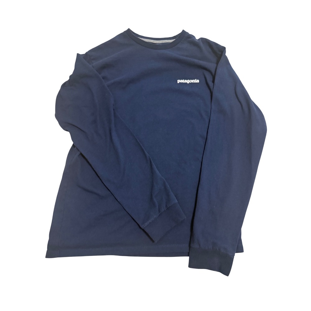 Patagonia Responsibili-Tee Mens XS Navy Blue Good Long Sleeve P-6 Logo Shirt